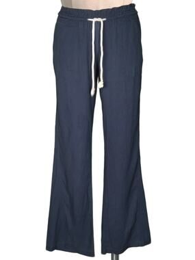 Roxy Lowrise Surf Beach Navy Linen Blend Rope Belt Blue Pants L